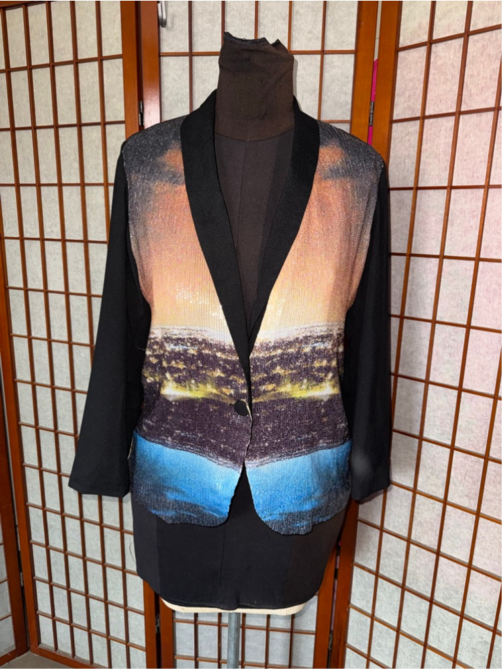 Women's Clover Canyon L Sequin Sunset Blazer in Black and Orange